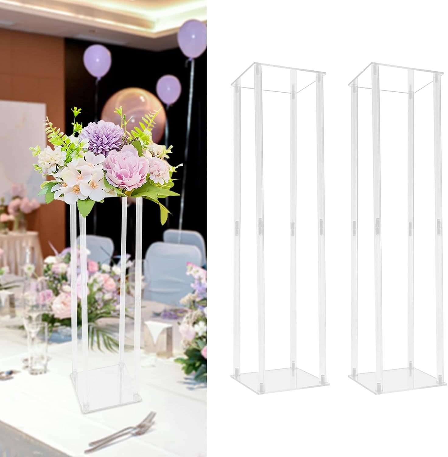 2PCs Metal Flower Stand for Wedding Table Centerpieces, Wedding Flower Stand for Floral Arrangement, Geometric Flower Vase Stand for Party, Events, Home Decor 9.84*9.84*39.37inch