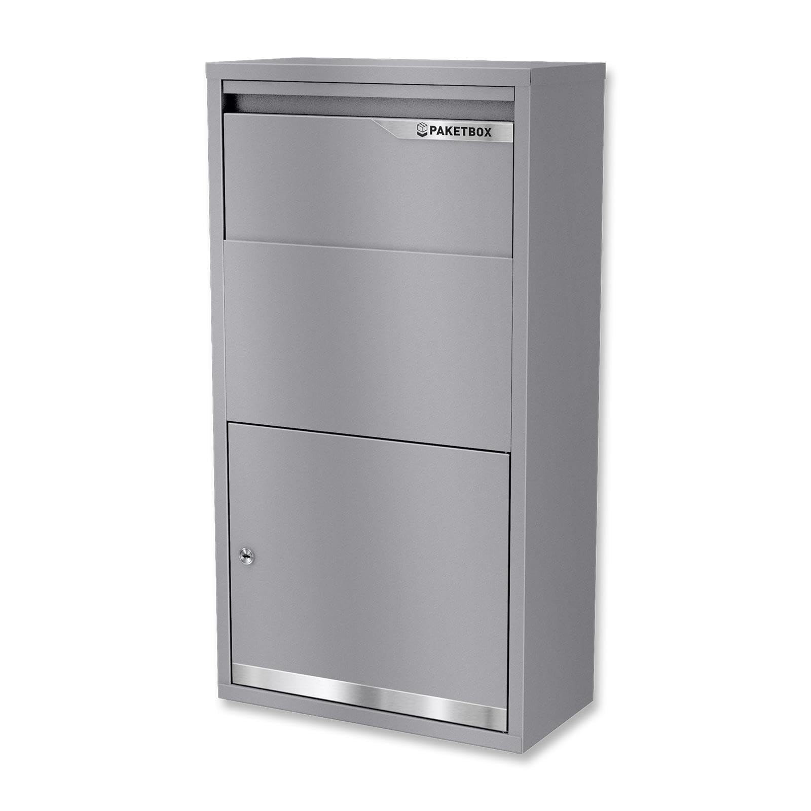 Metzler Paketbox mit Klappensystem Zylinderschloss Graualuminium wetterfest diebstahlsicher Stahlkonstruktion