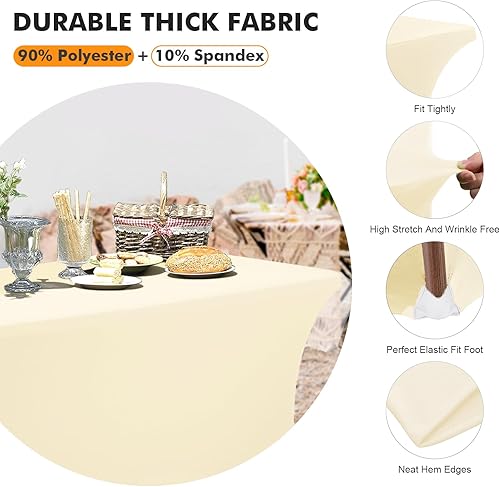 Miniatura 3 de Paquete de 2 manteles rectangulares ajustables de 6 pies, color amarillo, tela elástica, de licra, de 6 pies, sin arrugas, para fiestas, ferias,