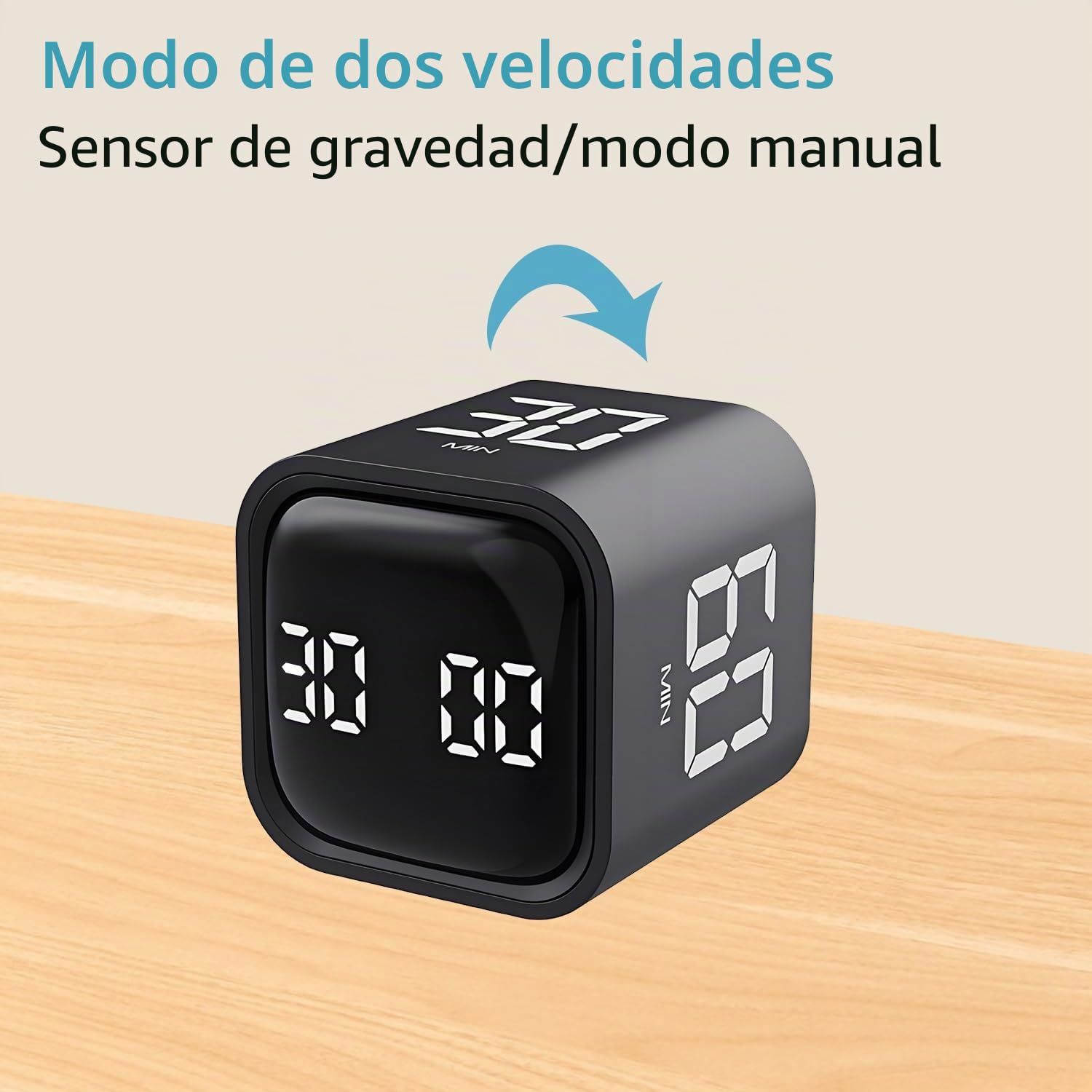 QUMOX Temporizador Cubo 5 10 30 60 Minutos, Temporizador Digital Recargable con Sensor de Gravedad, Modo Manual, Vibración y 2 Niveles de Volumen, Temporizador (Negro)