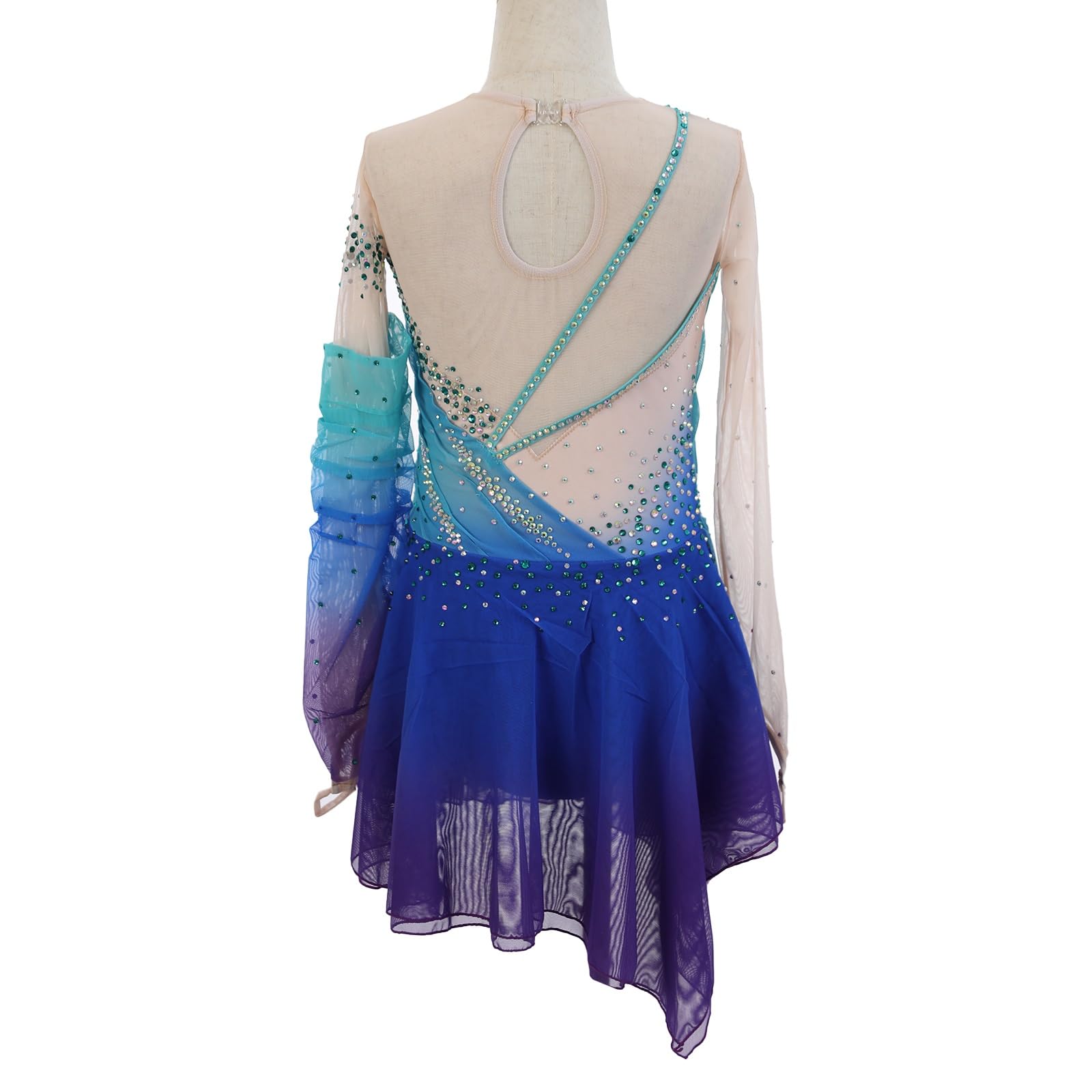 Abito Da Pattinaggio Su Ghiaccio Da Donna, Abito Da Competizione Di Pattinaggio Di Figura A Maniche Lunghe Con Strass For Ragazze