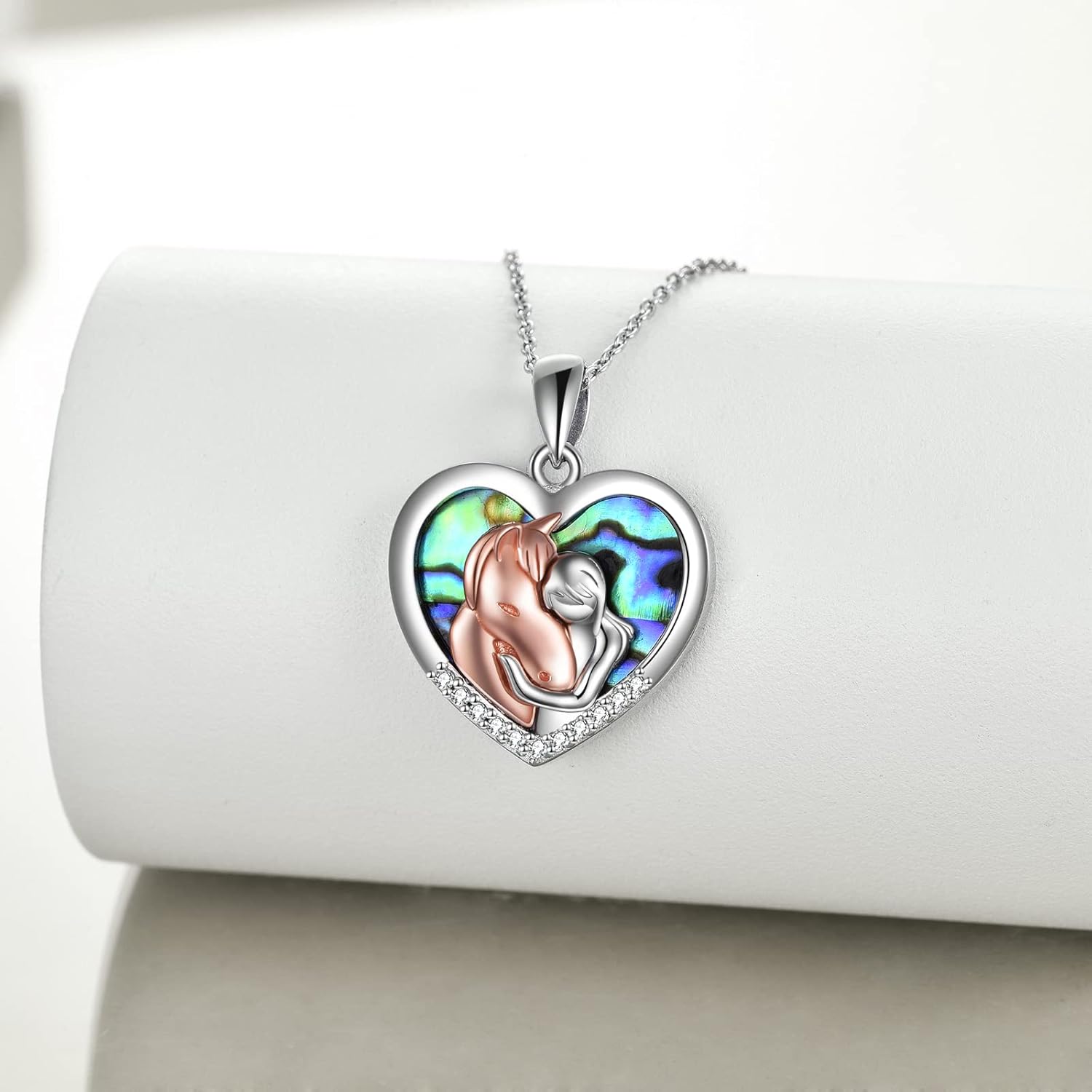 YFN Abalone Horse Pendant Necklace Jewelry 925 Sterling Silver Women Embrace Horse Gift for Women - Image 2