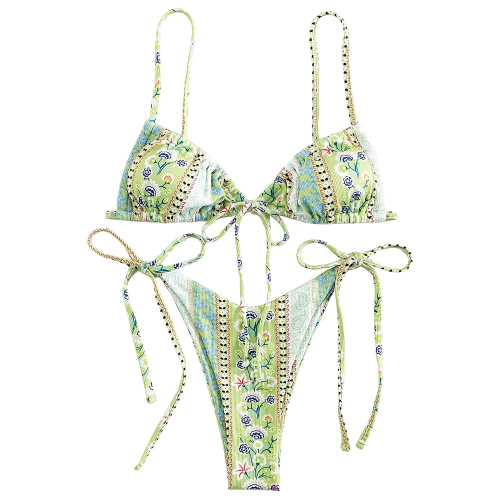 FEAPHYWomen's Scoop Neck Knotted High Waisted Two Piece Tankini Set Swimsuit