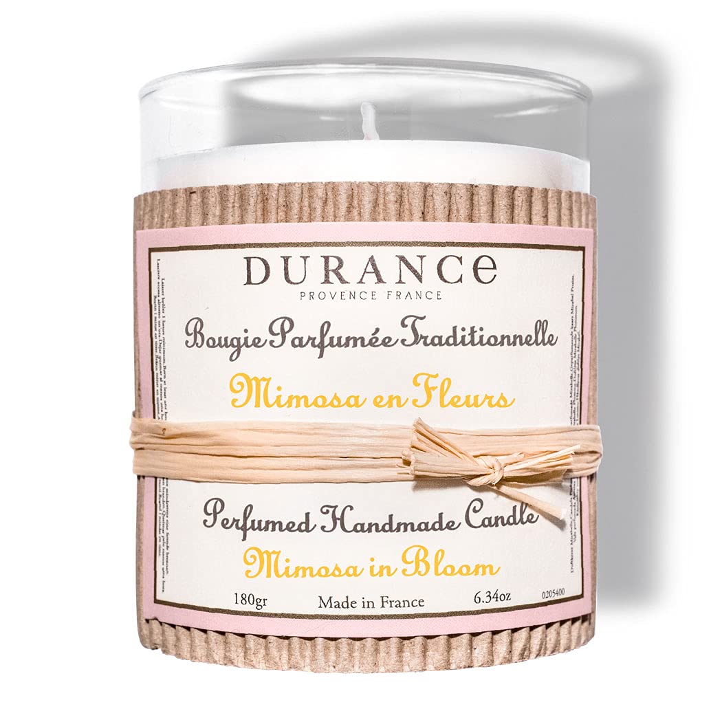 Durance Mimosa in Bloom Perfumed Handmade Candle 180g – Luxury Scented Candle with Glass Jar – 40hrs Long Burning Candle - Home Fragrance Aromatherapy Candle