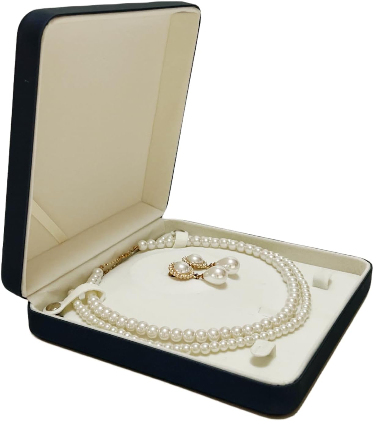 Classic Elegant Red Velvet Large Jewelry Present Box for Pearl Necklace Precious Stone Necklace Earrings Ring Set