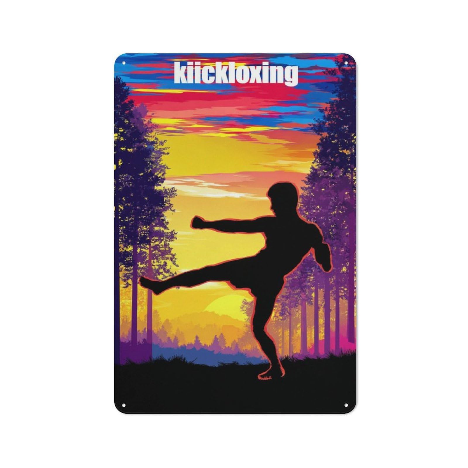 Junmoney Kickboxing Sunset Silhouette Bistro Style Tin Wall Sign 30X20cm, Shop Wall Decor For Takeaway, Bar, Kitchen Or Counter Area