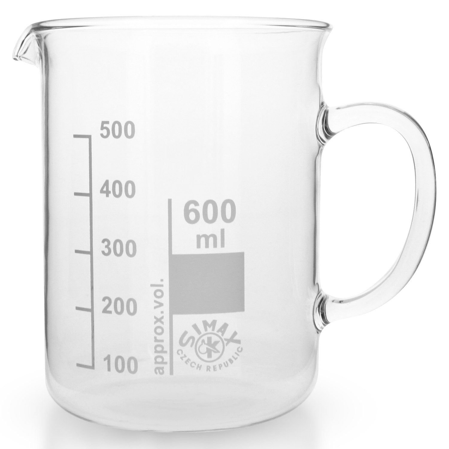 10x Becherglas 600ml aus hitzefestem Borosilikatglas, Niedrige Form mit Henkel und Ausguss