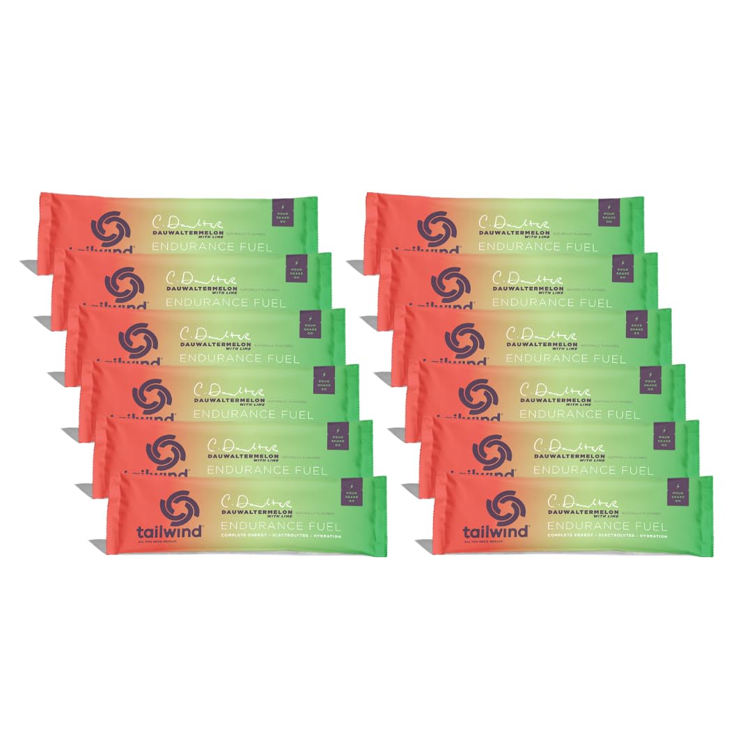 Tailwind NutritionEndurance Fuel, Grab-and-Go Sports Drink Powder Mix with Electrolytes, Non-GMO, Free of Soy, Dairy, and Gluten, Vegan-Friendly, Dauwaltermelon, Pack of 12