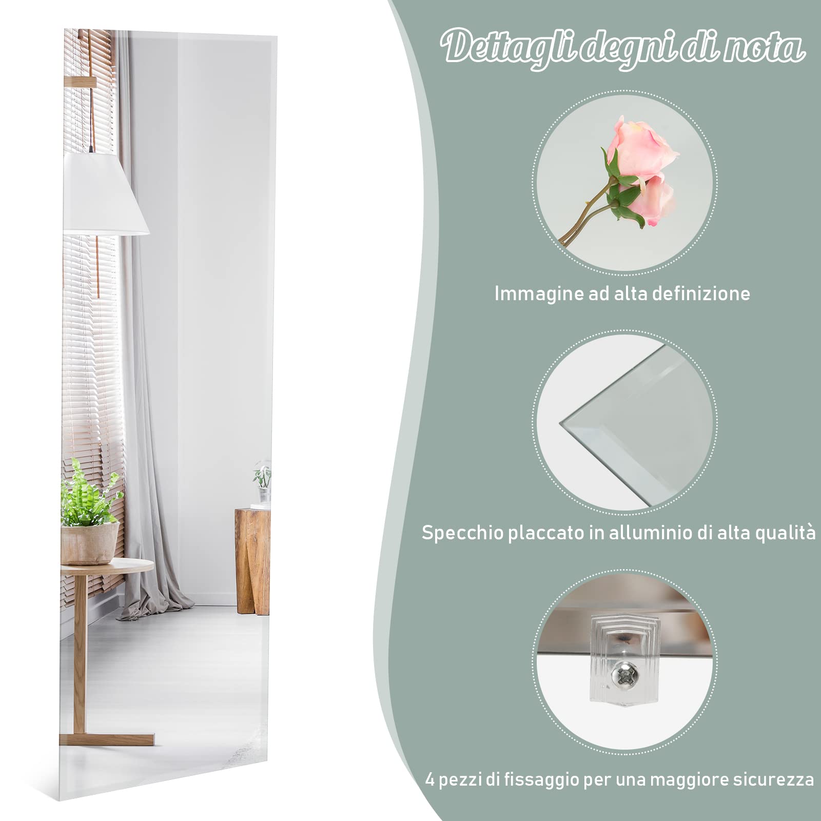 COSTWAY Specchio da Parete 110 x 38 cm, Specchio Rettangolare Montato a Parete, Specchio a Figura Intera per Guardaroba Corridoio Soggiorno