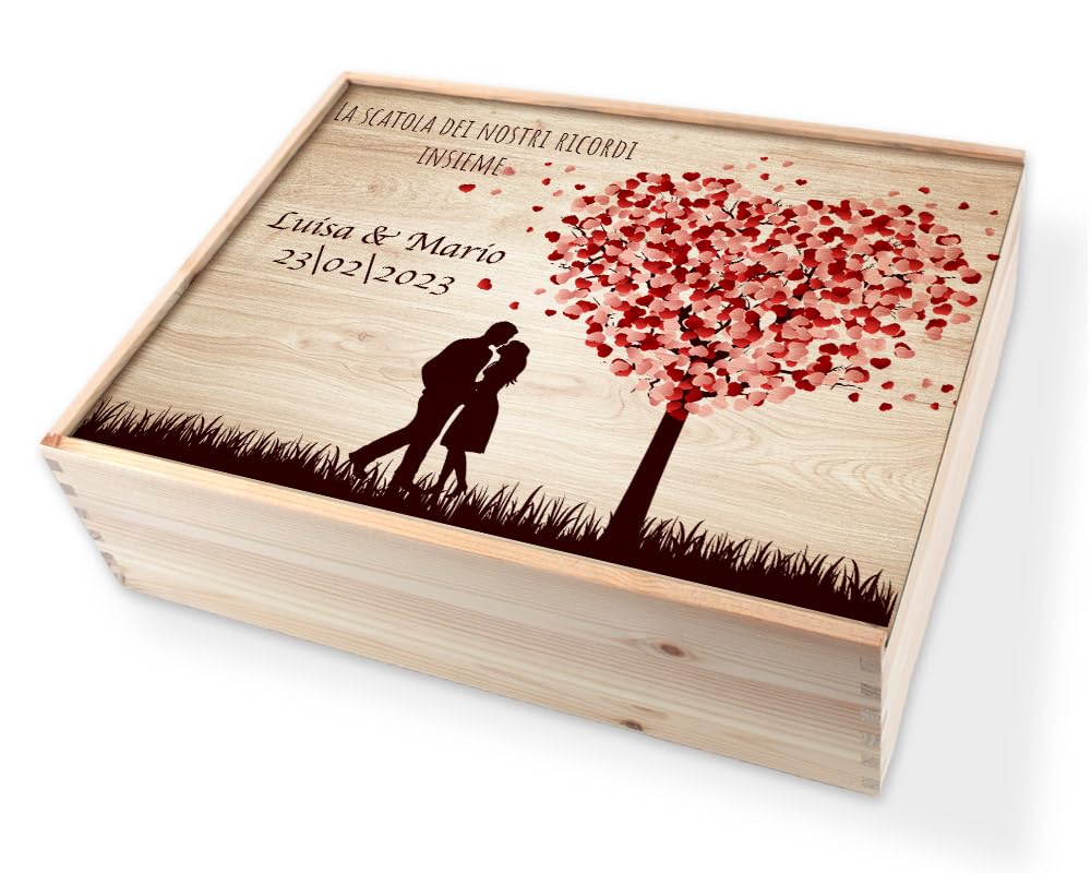 Caja de madera personalizada, Caja de recuerdos de boda Porta sobres 36 x 27 - caja de almacenamiento con foto Caja de memoria Idea de regalo del Día de San Valentín (Personalizzata San Valentino)