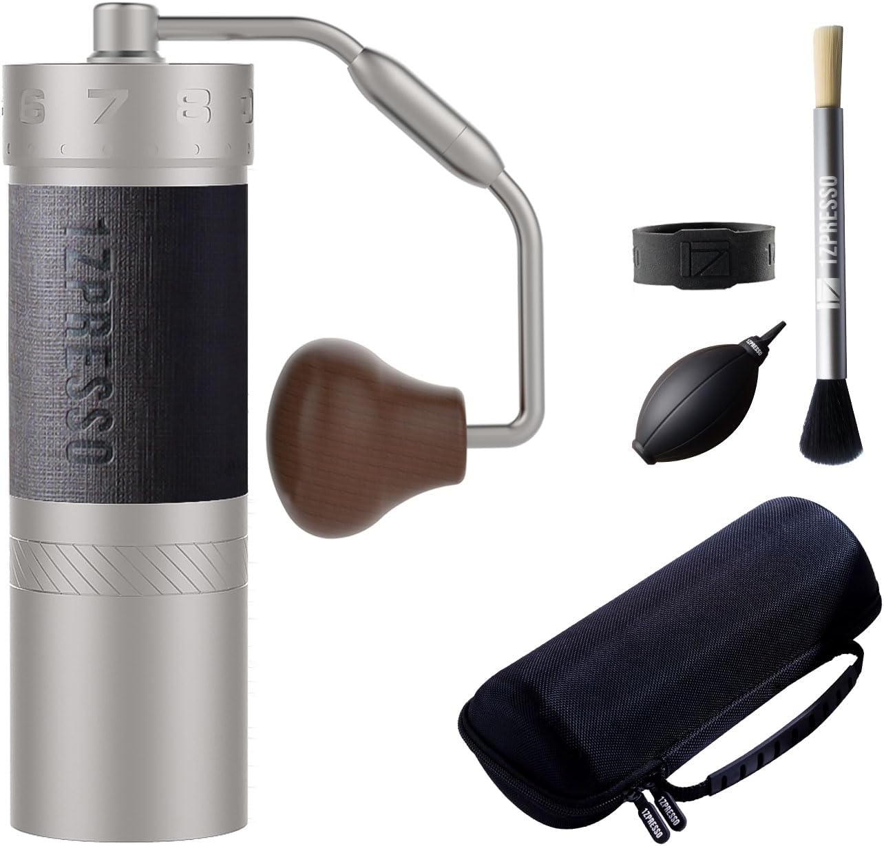 1Zpresso J-Max S Manual Coffee Grinder Silver with Assembly Coated Conical Burr, Magnet Catch Cup Capacity 40g, Numerical Adjustable Finely Setting, Faster Grinding Efficiency Ideal for Espresso