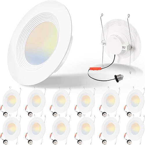 Energetic - Paquete de 12 luces LED empotrables 5CCT de 56 pulgadas, regulables con borde deflector, 2700 K3000 K4000 K5000 K6500 K seleccionables,