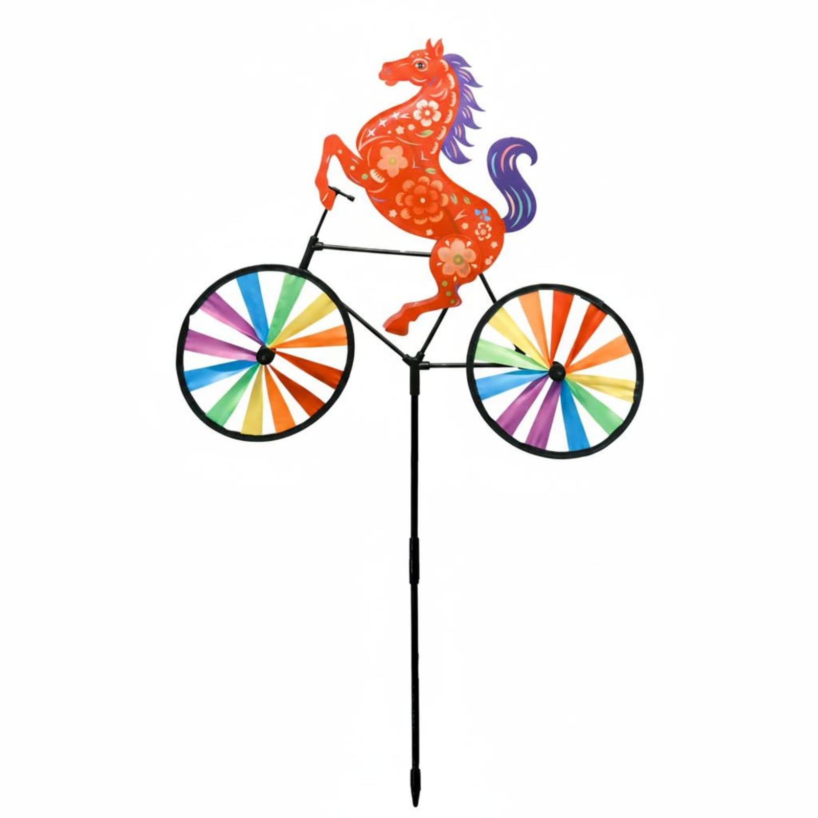 Yard-Mounted Horse Wind Whirligig Multicolor Pedal Cycle Wind Whirligig Floral Creature Pinwheel Colorful Design, Red|Home & Garden|Yard Garden & Outdoor Living-image-46