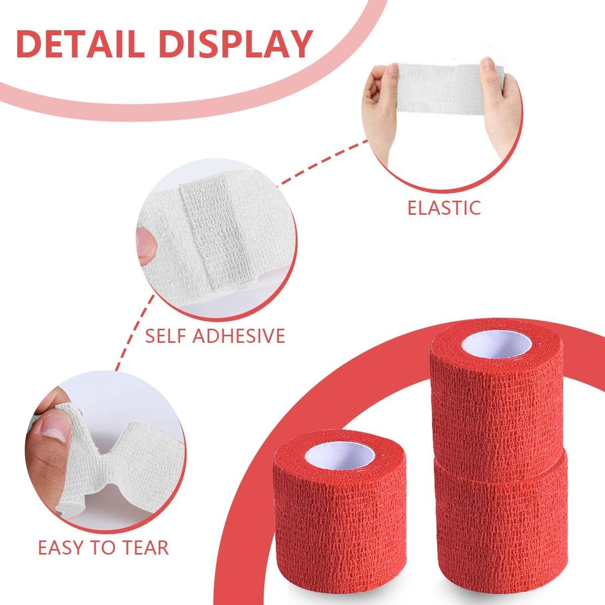 15 Pack 2 Inch x 5 Yards Red Self Adhesive Bandage Breathable Cohesive Bandage Wrap Rolls Elastic Self-Adherent Tape for Stretch Athletic, Sports, Wrist, Ankle - Image 3