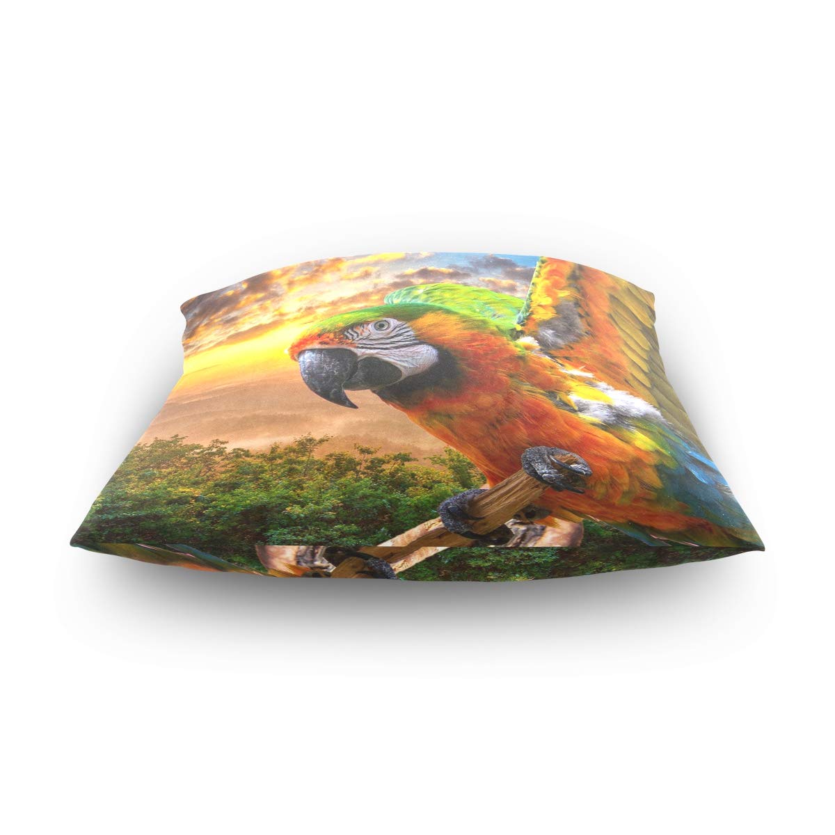 Bohemien Kissenbezug 40x40 Cm – Bedruckt Mit Kantha-Stickerei, Papagei Grün, Aus Baumwolle