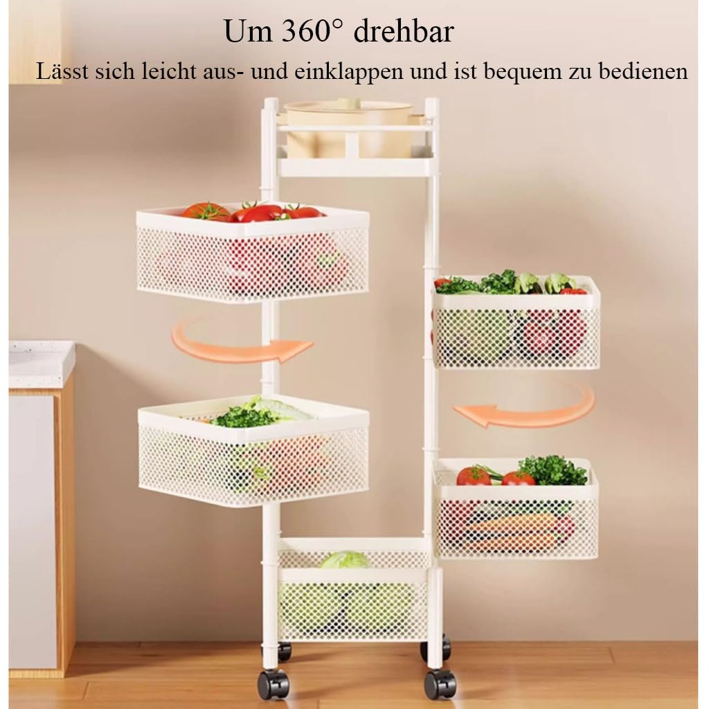 Carro De Servicio con Ruedas Carro De Libros Móvil con Cestas De 360°, Carro Metálico De 3/4/5 Niveles para Cocina, Baño, Lavandería, Carro Estrecho,Weiß b,3stufig