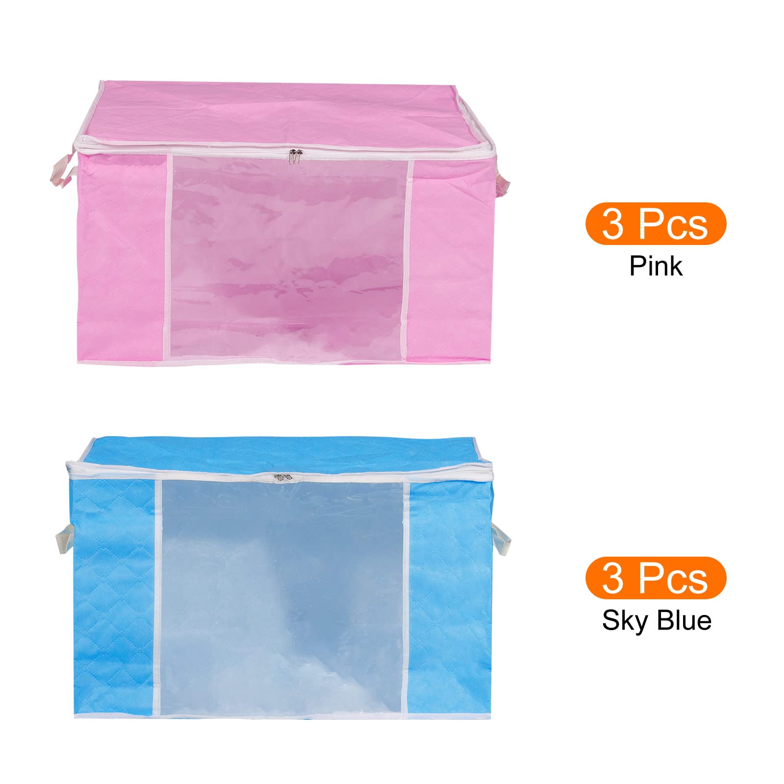 ・衣類収納袋 強化ハンドル付 折りたたみ式衣類収納 ブルー ピンク 6個 衣類収納袋 強化ハンドル付 折りたたみ式衣類収納 ブルー ピンク