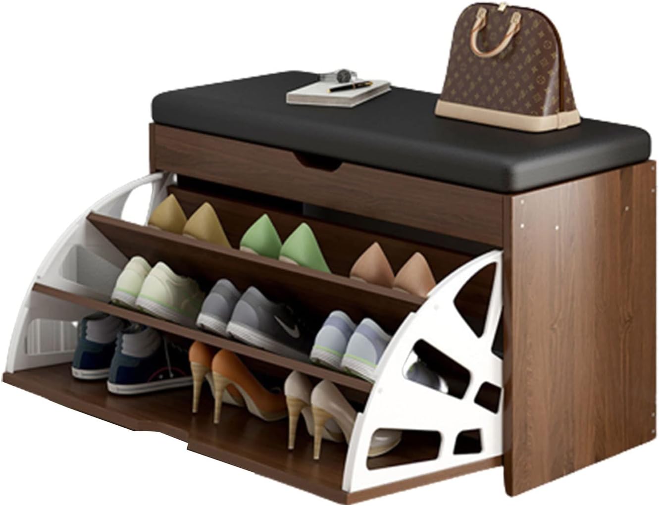 Banc De Rangement for Chaussures À 3 Niveaux, Étagère À Chaussures Avec Tiroir Rabattable Et