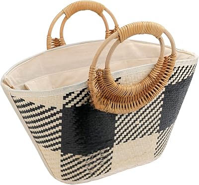 ShelterCast Bamboo Women Straw Hand-woven Top-handle Handbag (Black)