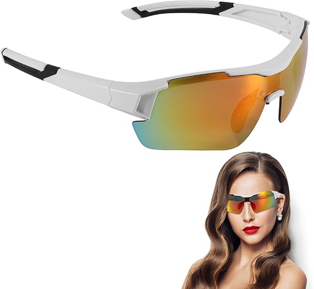Editbar Polarized Sports Sunglasses, Cycling Glasses TR90 Frame with 5 Interchangeable Lenses, Men Woman UV400 Protection Light Sunglasses Glasses, Outdoor Goggles for Hiking, Runing, Golf