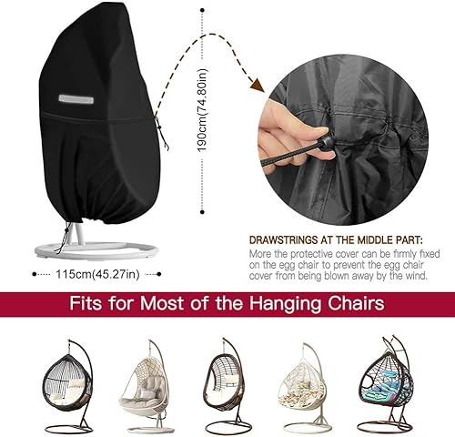 Miniatura 4 de ODSPTER Funda para silla de huevo colgante de patio, 420D, duradera, ligera, impermeable, con cordón protector de muebles de jardín