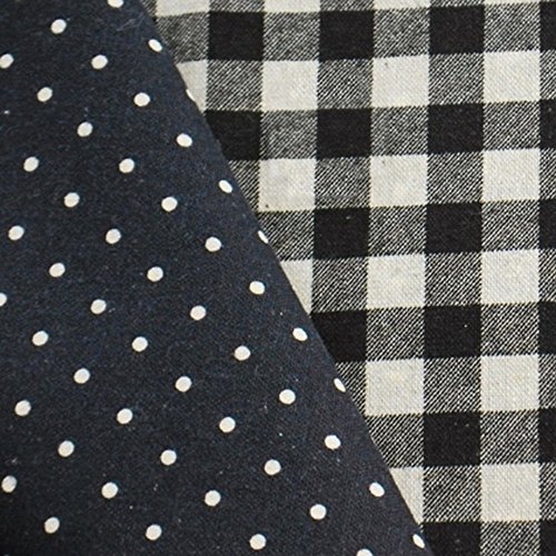 手芸のいとや 生地 綿麻リバーシブル布 ドット×チェック ブラック 生地幅-約108cm×1mカット 綿80%麻20% 手芸・ハンドメイド用品