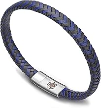 Casisto.J Men's Bracelet – Leather Bracelet – Classic Hand-Braided Cuff Black and Brown with Magnetic Clasp Engraved Gift Jewellery Gift Boxed