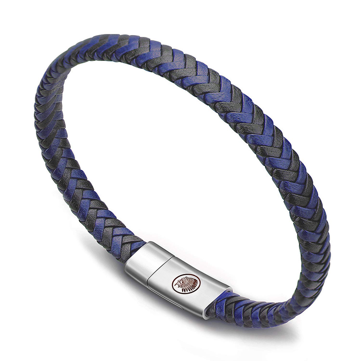 COOLSTEELANDBEYOND Minimalistische gevlochten leren armband voor dames en heren, roestvrij staal, ovale magneetsluiting, Länge 21CM, Breite 0.5CM, rood leer, Geen Edelsteen