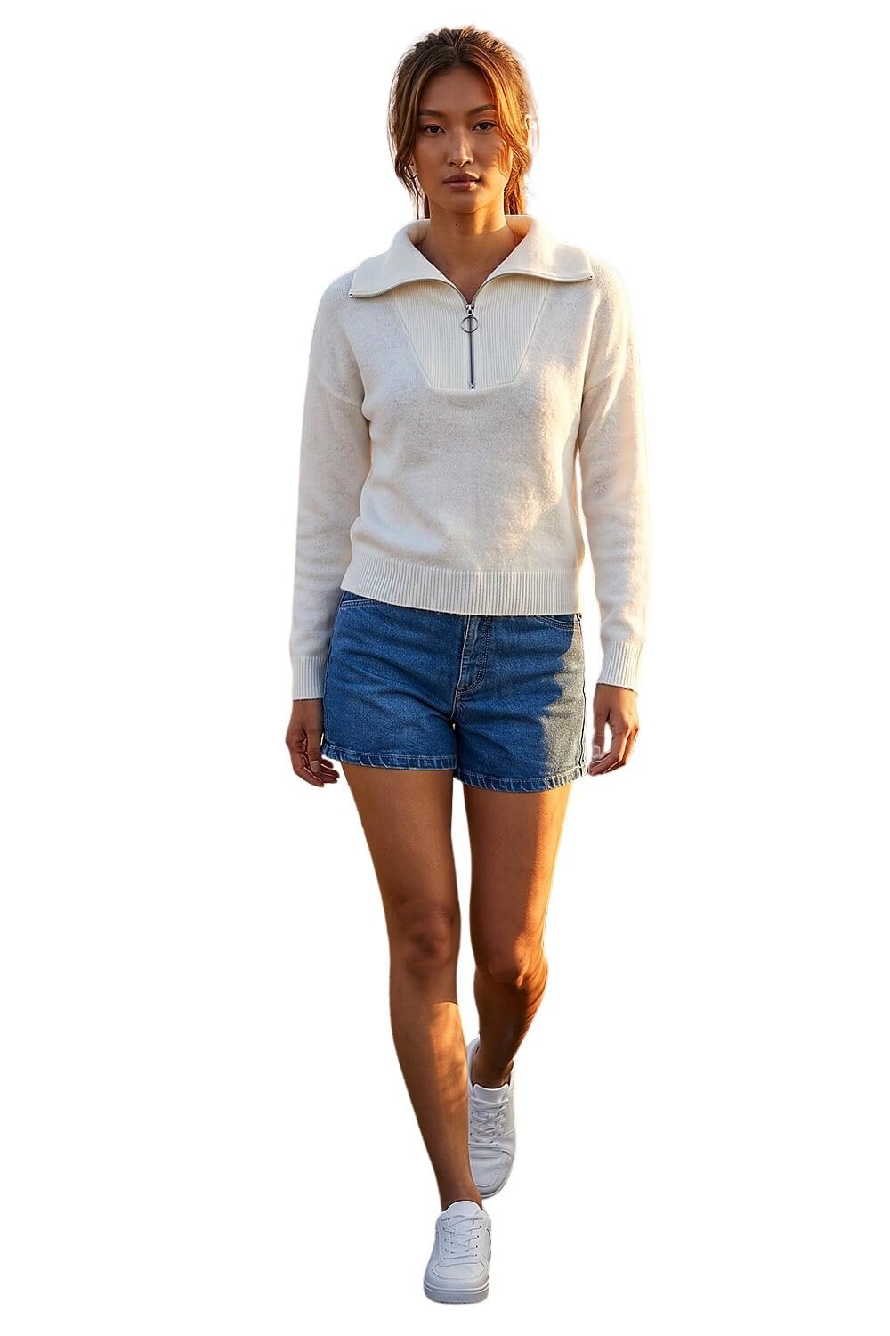 Roman Women's Ivory Collar Zip Neck Knit Jumper Extra Large