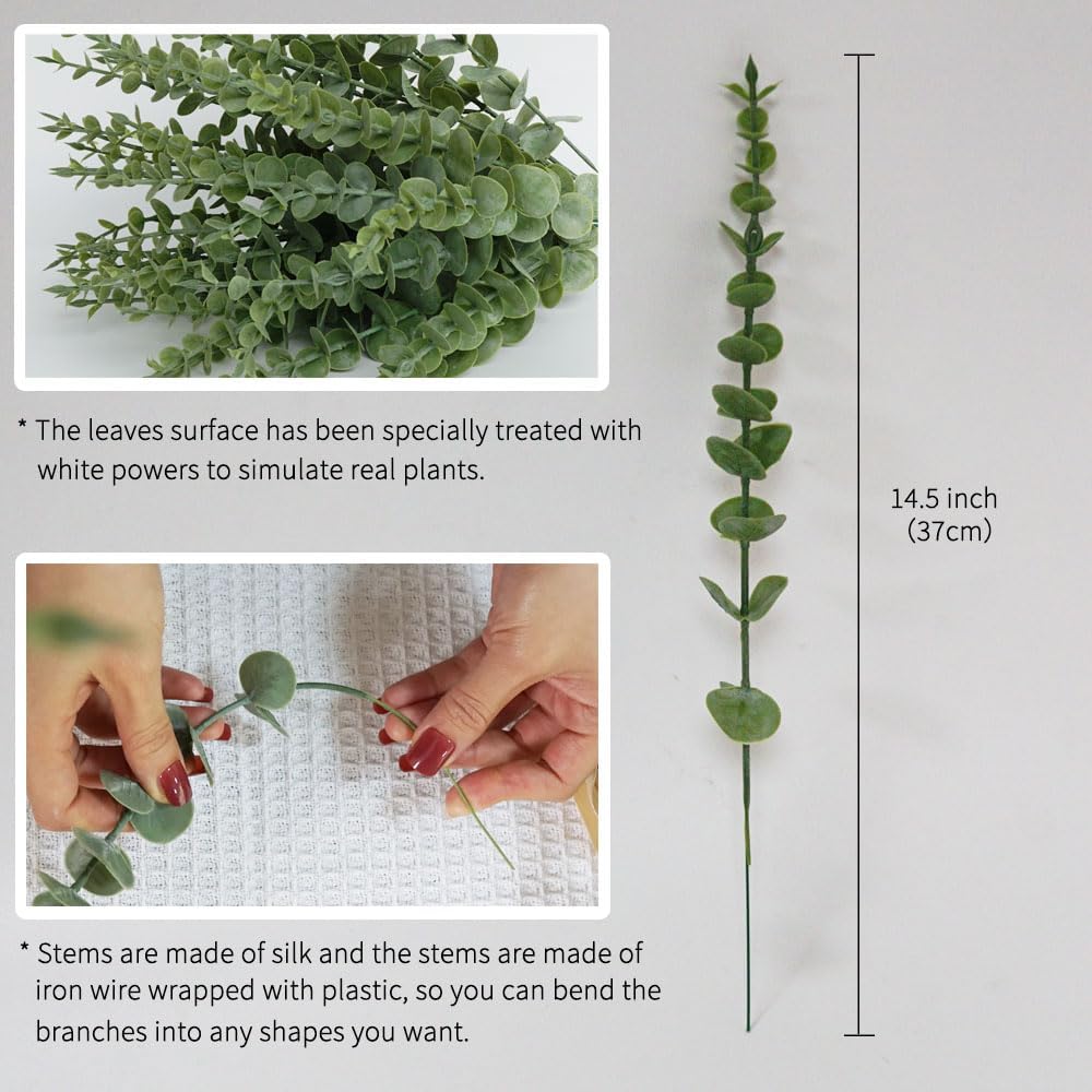 130PCS Faux Eucalyptus Stems Fake Eucalyptus Leaves Real Touch Artificial Greenery Stems Vase Fillers for Conterpieces Flowers Bouquet Wedding Decorations - Image 2
