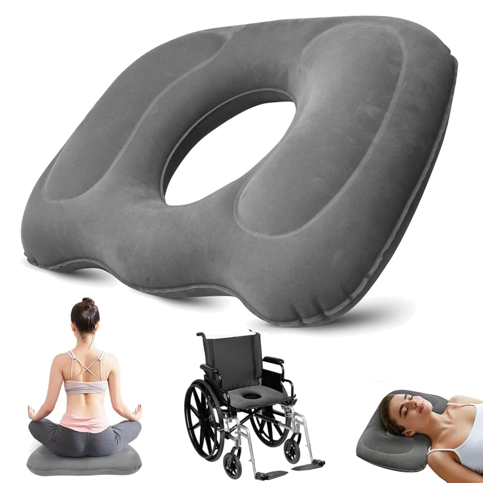 SKJJM Inflatable Donut Pillow, Hemorrhoid Cushion for Tailbone Pain Relief, Portable Hemorrhoid Pillow Inflatable Donut Cushion for Low Back Pain Tailbone Pain Hemorrhoids Sciatica Bedsores Pregnancy