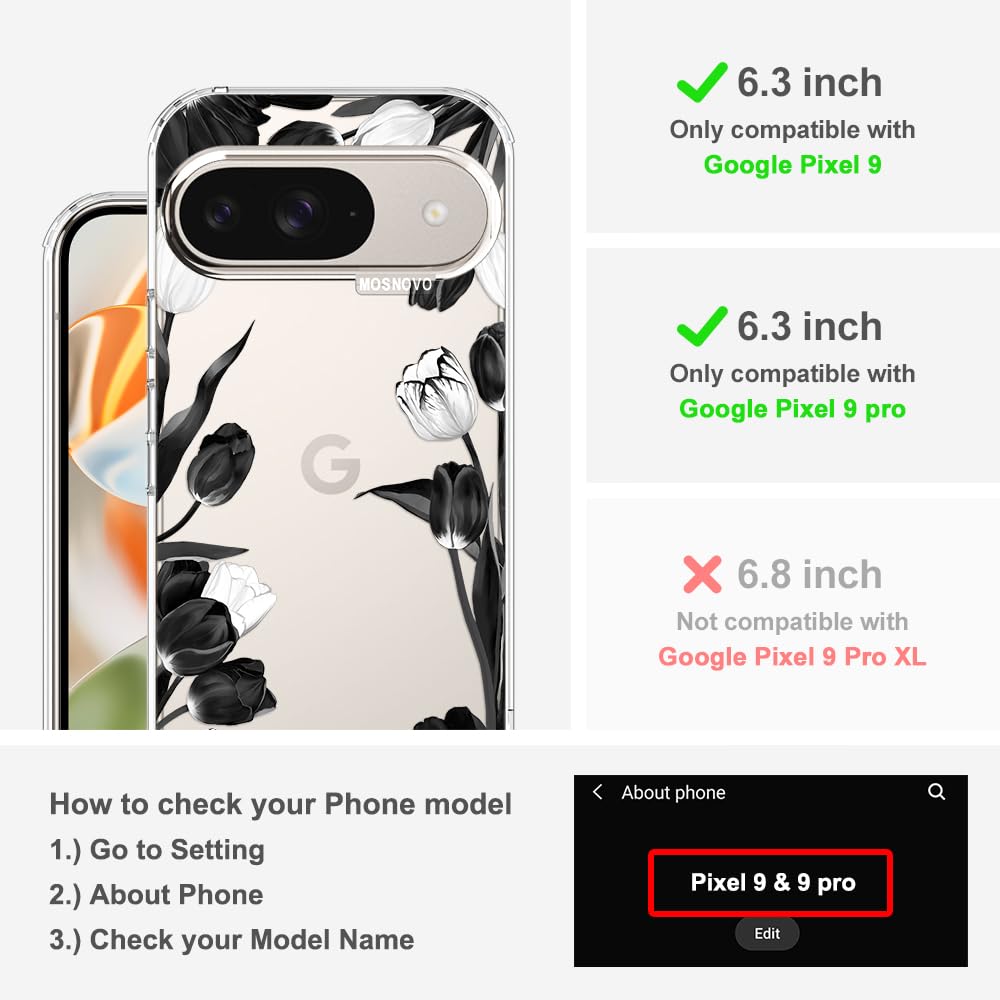 MOSNOVO Case for Google Pixel 10 & Pixel 10 Pro, [Buffertech 6.6ft Military-Grade Drop Protection] [Anti Peel Off Tech] Clear TPU Bumper Phone Case Cover Design - Cute Cherry — view 403