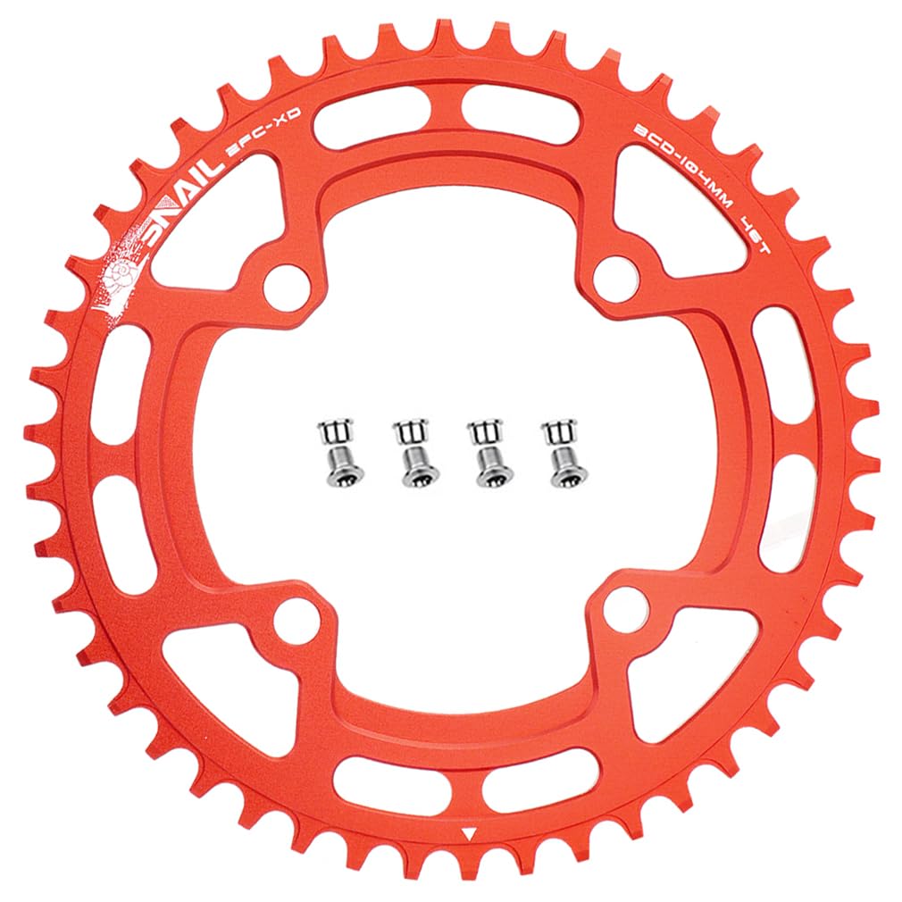 CYSKY Bike Chainring 104 BCD 30T 32T 34T 36T 38T 40T 42T 44T 46T 48T 50T 52T Narrow Wide Single Chainring for 7/8/9/10/11/12 Speed, Suit for 1x Set-up (Come with 4 Chanring bolts) (Red, 46T) โ image 1