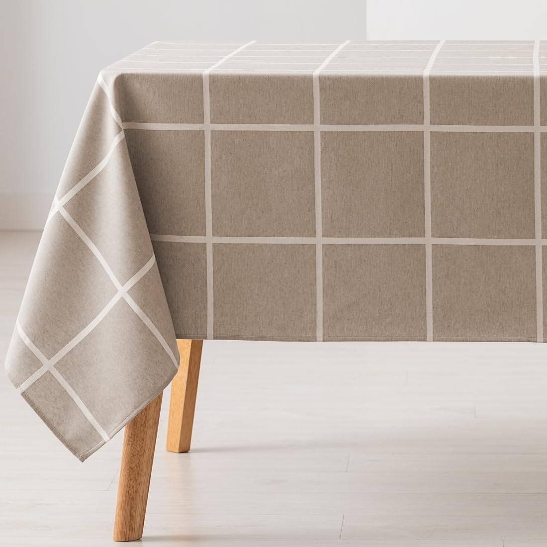 GAMUSI Mantel Antimanchas Mesa Rectangular Cuadros Jacquard Impermeable 140x100 cm, Tacto Tela, Color Beige