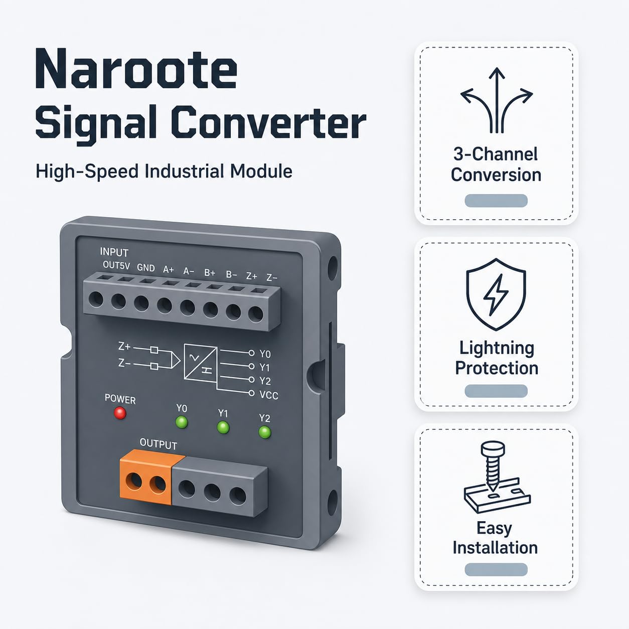Convertisseur de, Réponse Rapide, Installation Facile, Entrée TTL EIA422 423 0~2 MHz, Module de Conversion NPN PNP Asymétrique à 3 Canaux, Sortie HTL TTL pour Encodeur (5V)