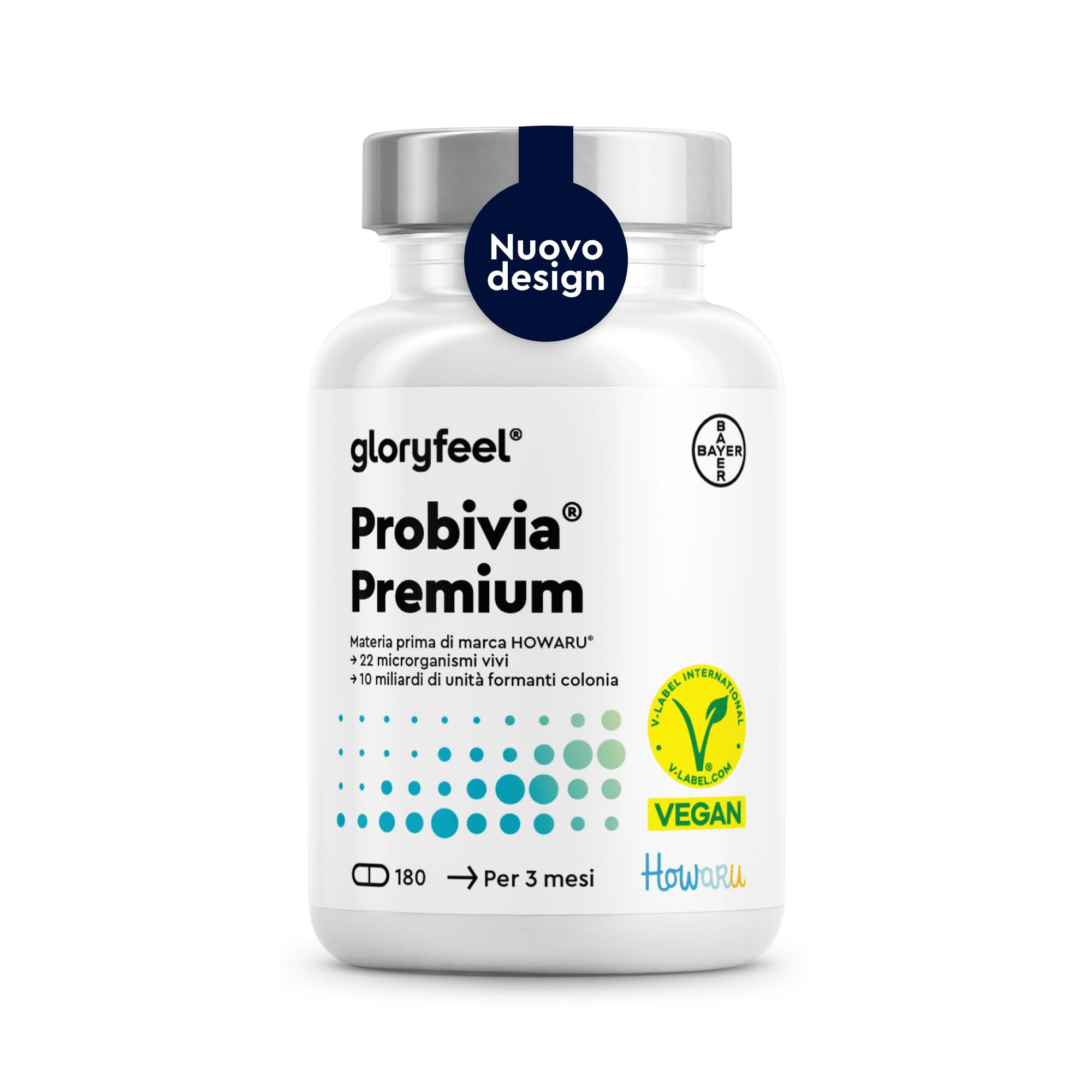 Fermenti Lattici Probiotici Premium HOWARU®, per Intestino, 180 Capsule, 22 Ceppi Batterici, con Inulina, 10 miliardi di CFU Lactobacillus e Bifidobacterium per la Flora Intestinale