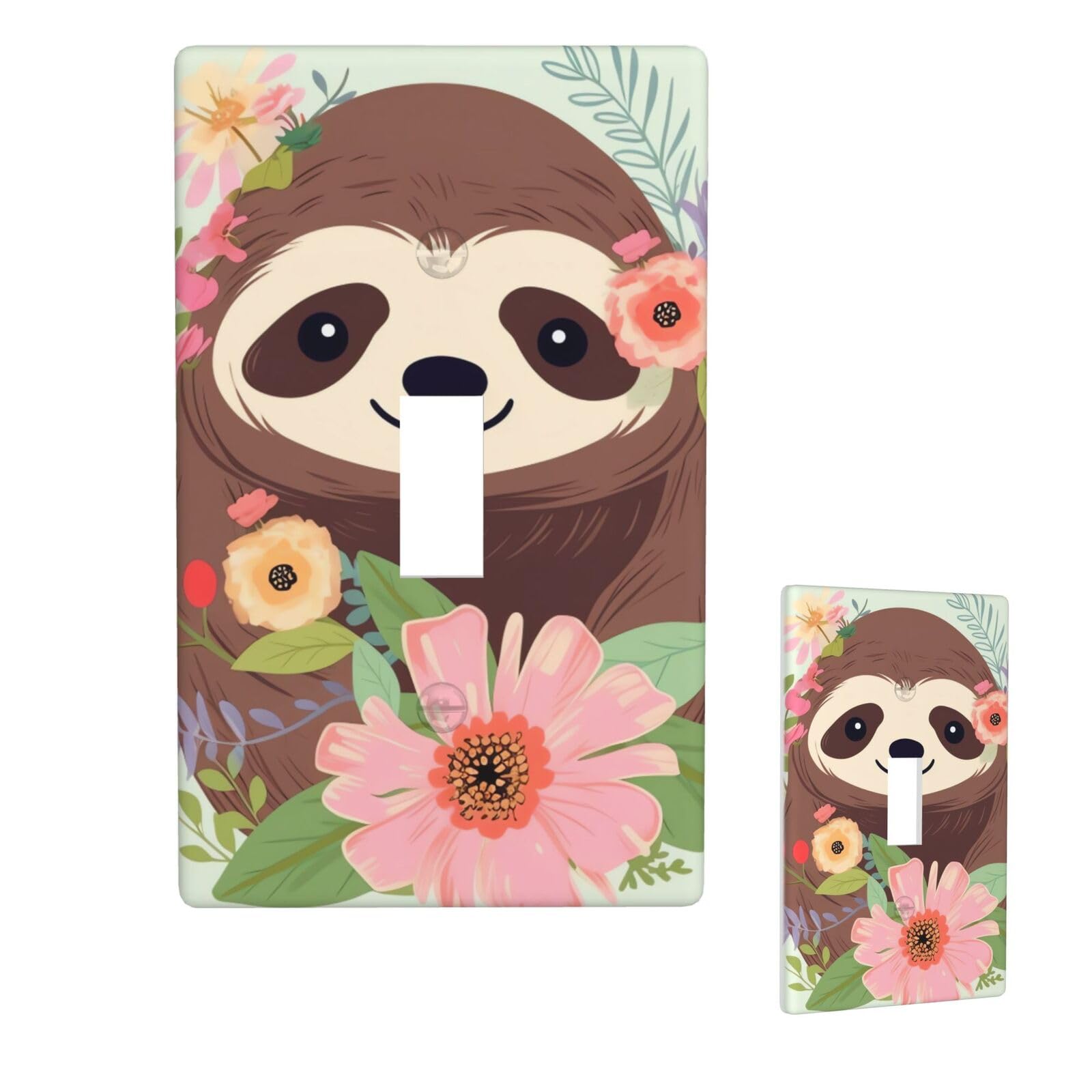 Aceprints Sloth And Flowers 1 Gang Single Toggle Wall Plates, Unbreakable Decorative Light Switch Plate Covers Electrical Switchplate Cover Faceplate For Bathroom Kitchen Decor