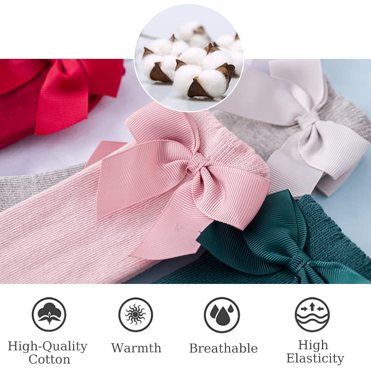 Marchare Baby Girls Knee High Socks Baby Girls Bow Stockings Cotton Uniform Stockings Dress Socks 5 Pack,0-5T3