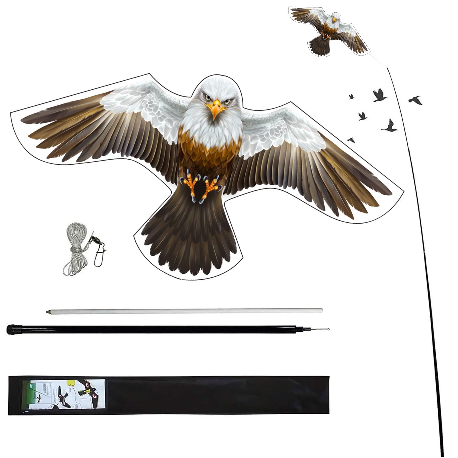 Bird Control Telescopic Bird Scarer Kite with 4m Extendable Pole Bird Repeller Kite for Garden Backyard Lawn Farm and Field (White)