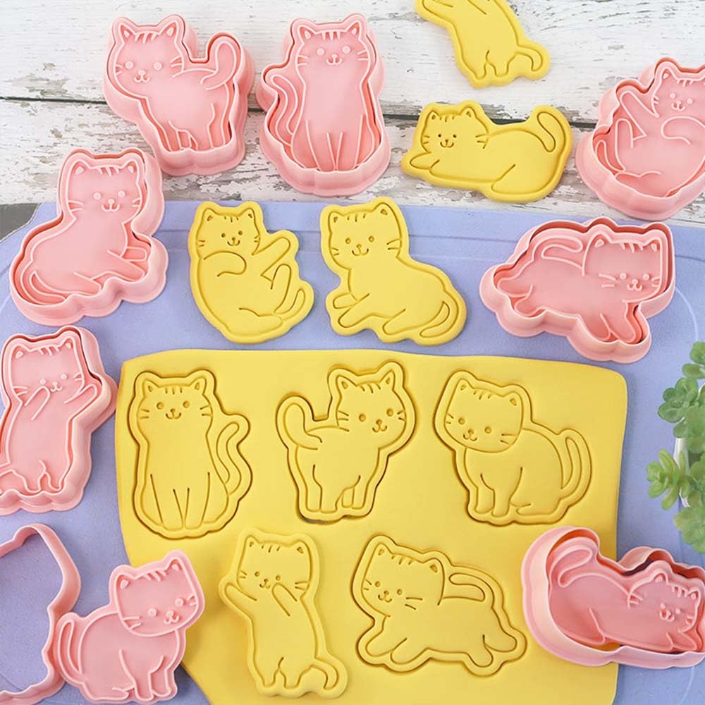 Juego de 8 sellos 3D para galletas de gato, cupcakes, panqueques, tarta de manzana, pastelería, moldes para galletas de frutas y sándwiches para decoraciones de fiesta de gatos 6