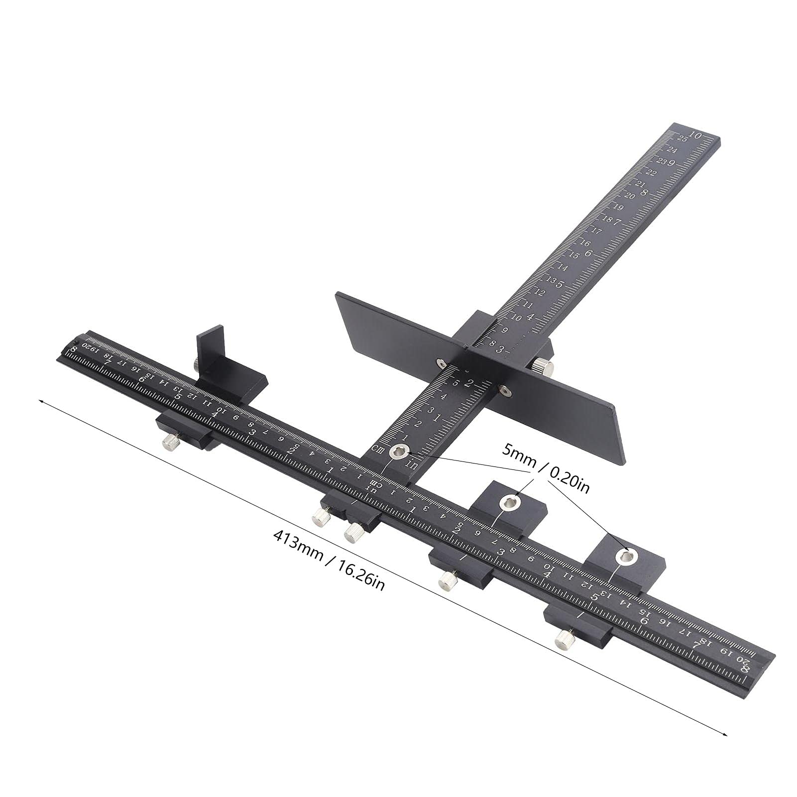 Regla en T de Aleación de Aluminio Posicionador de Orificios Multifuncional Trazador Dibujo Regla en T Posicionador de Orificios Regla de Carpintero para Carpintería Medición Carpintero Herramienta de