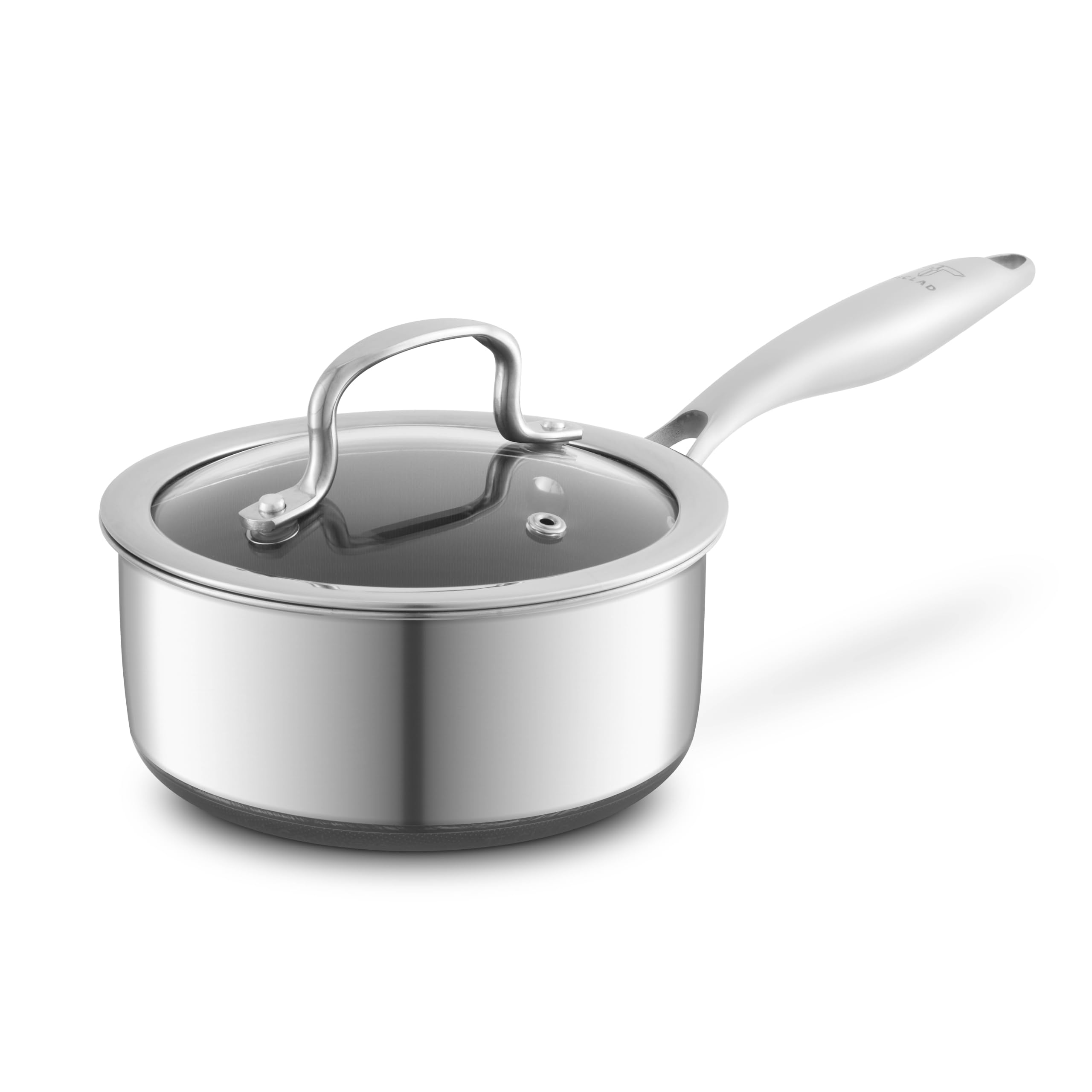 Tower Ti-Clad 16cm Hybrid Saucepan with Glass Lid | Titanium-Infused Tri-Ply Induction Cookware, CeramiShield™ Pro Non-Stick, Enhanced Browning, Metal Utensil Safe, T900336GRY