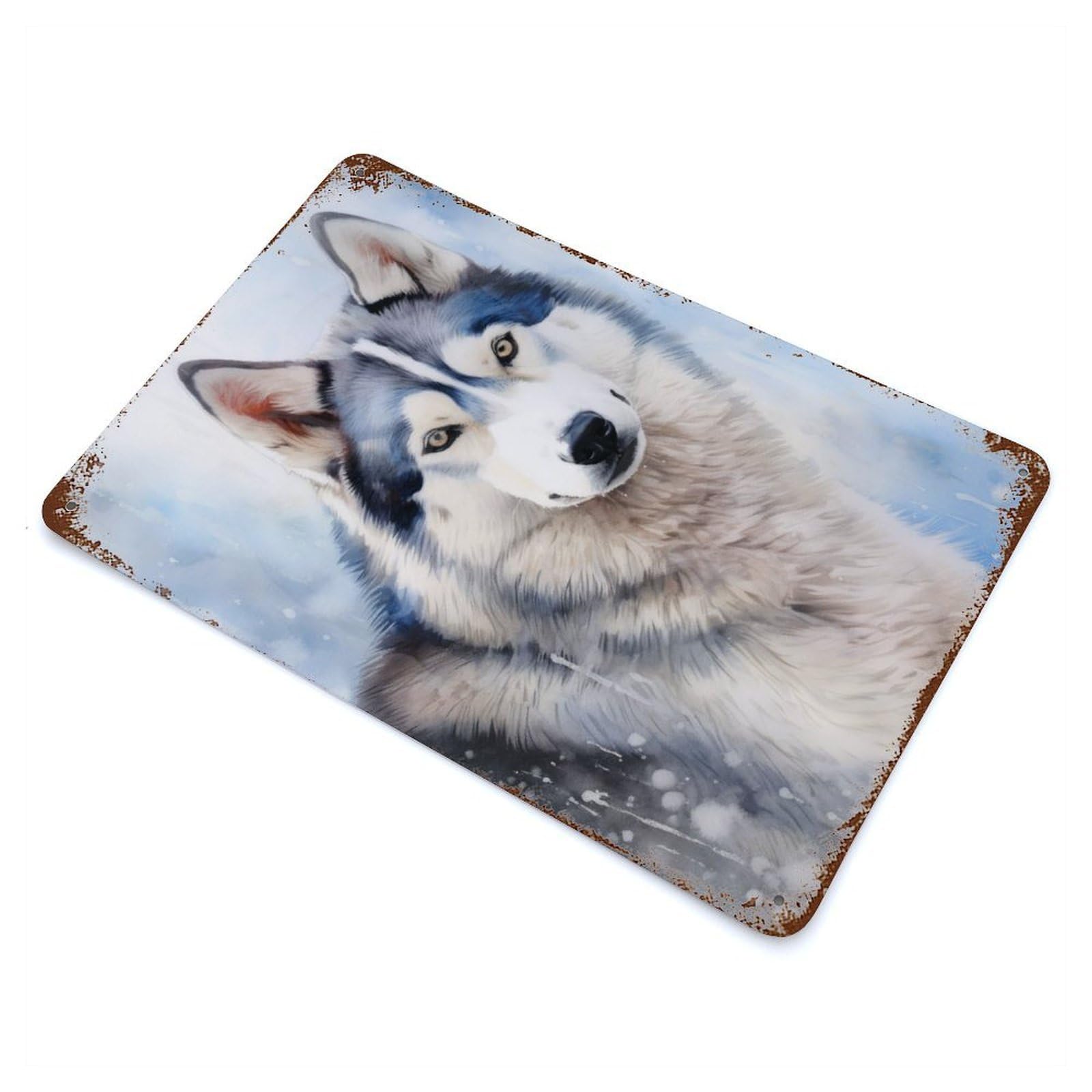 Weathered Tin Sign Husky Animal 11.8"x7.9", Rustic Home Decor for Bistro, Counter And Cafe Decor