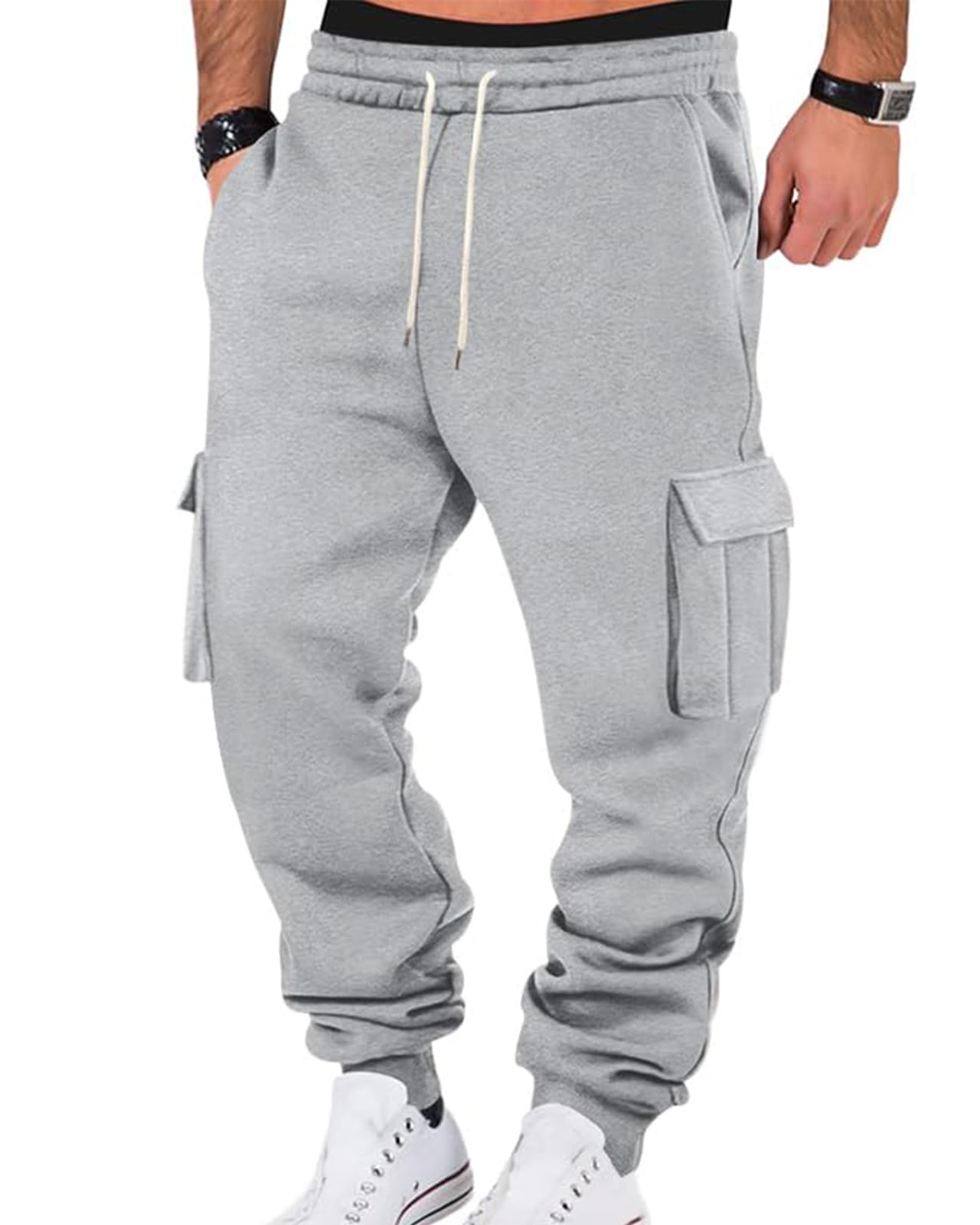 Mens Cargo Sweatpants Fleece Casual Jogging Hiking Pants Baggy Sweat Pants for Men Running Athletic Workout with Pockets