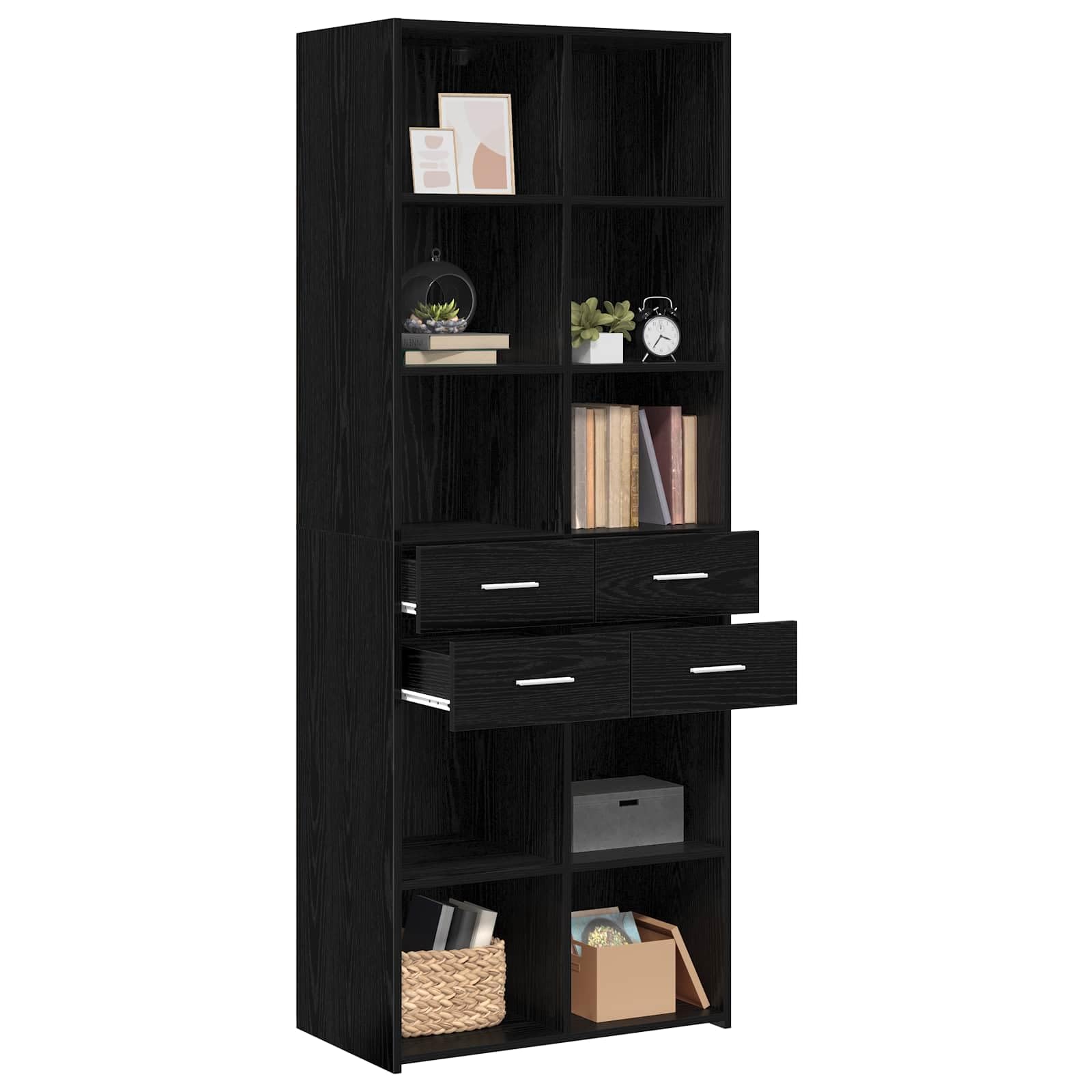 vidaXL Bücherregal Schwarz Eichen-Optik 30 x 42,4 x 185,2 cm, Moderner rechteckiger Bücherregal, geräumige Aufbewahrung, Holzregal für funktionale Wohnräume