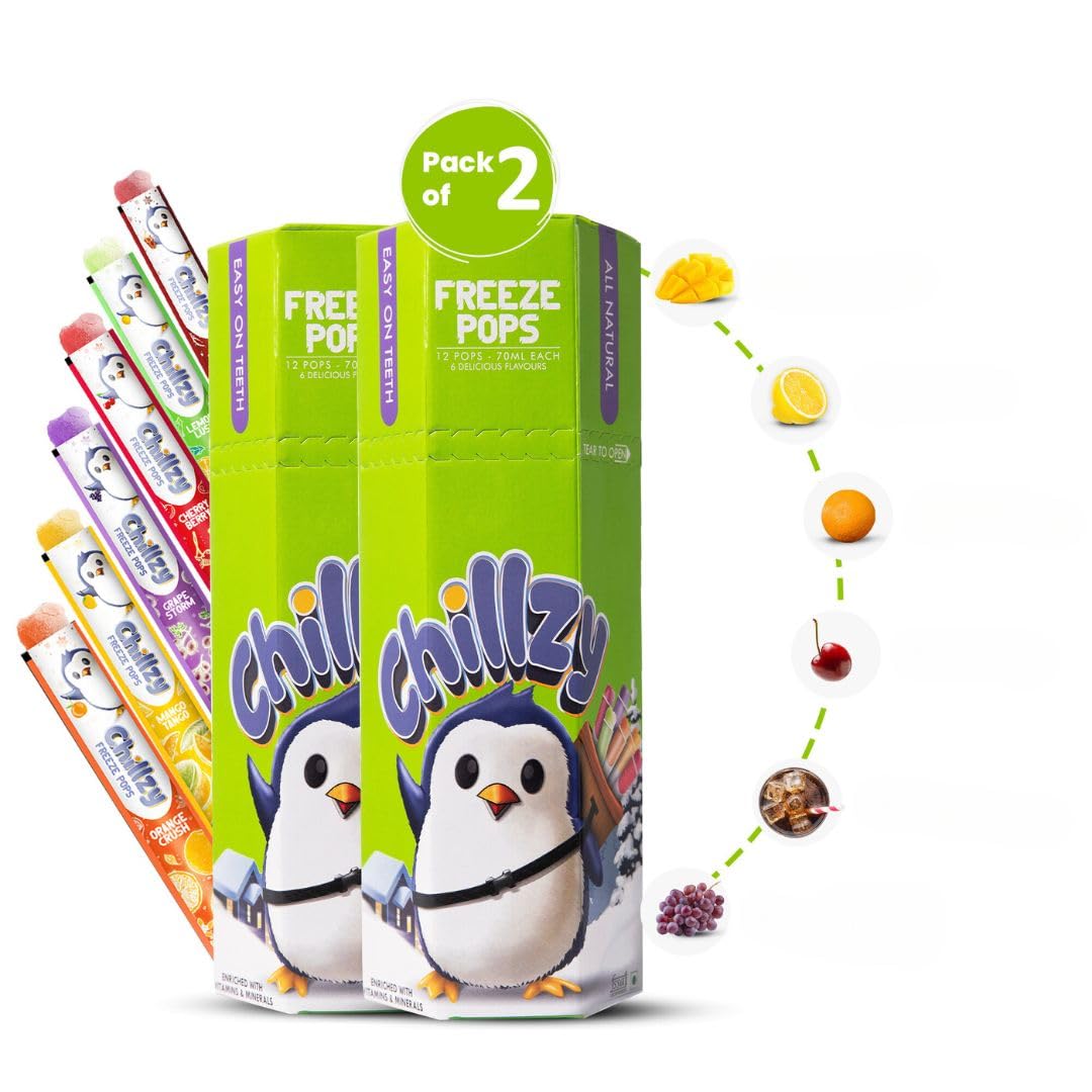 Chillzy Freeze Pops - All-Natural Ice Pops - 2 x 6 Flavors (12 + 12) | Teeth Friendly - 70ml Each - 2 Pack | Teeth Friendly | Fun & Colorful Packaging | Perfect for Parties and Gatherings. (B0C8HQP7PG) Amazon Price History, Amazon Price Tracker