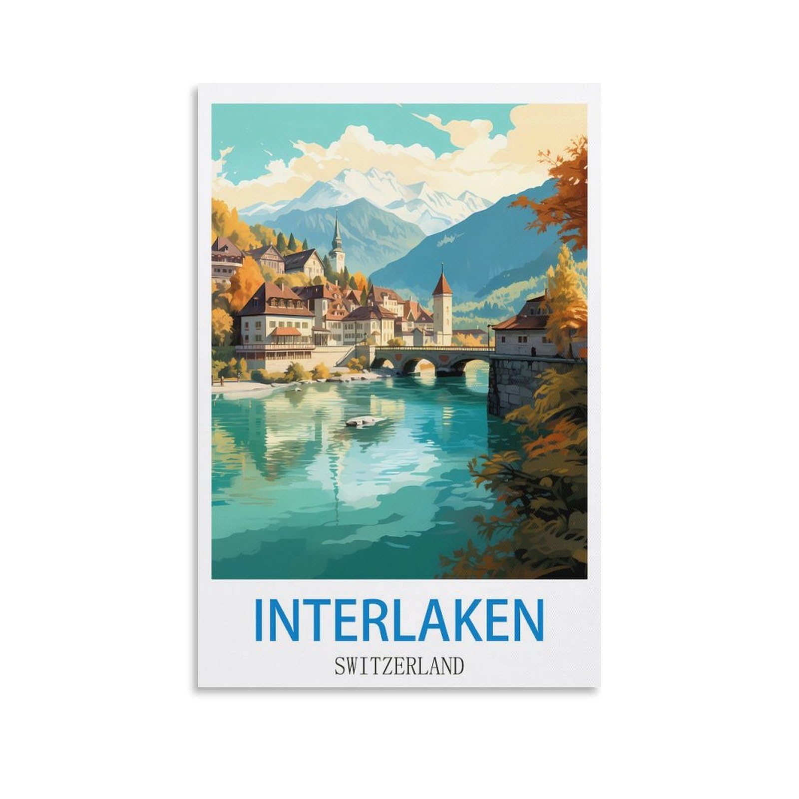 Fzyuen Unframe-Style Interlaken Switzerland Vintage Travel Poster 20X30inch(50X75cm) Canvas Wall Art Prints For Wall Decor Room Decor Bedroom Decor
