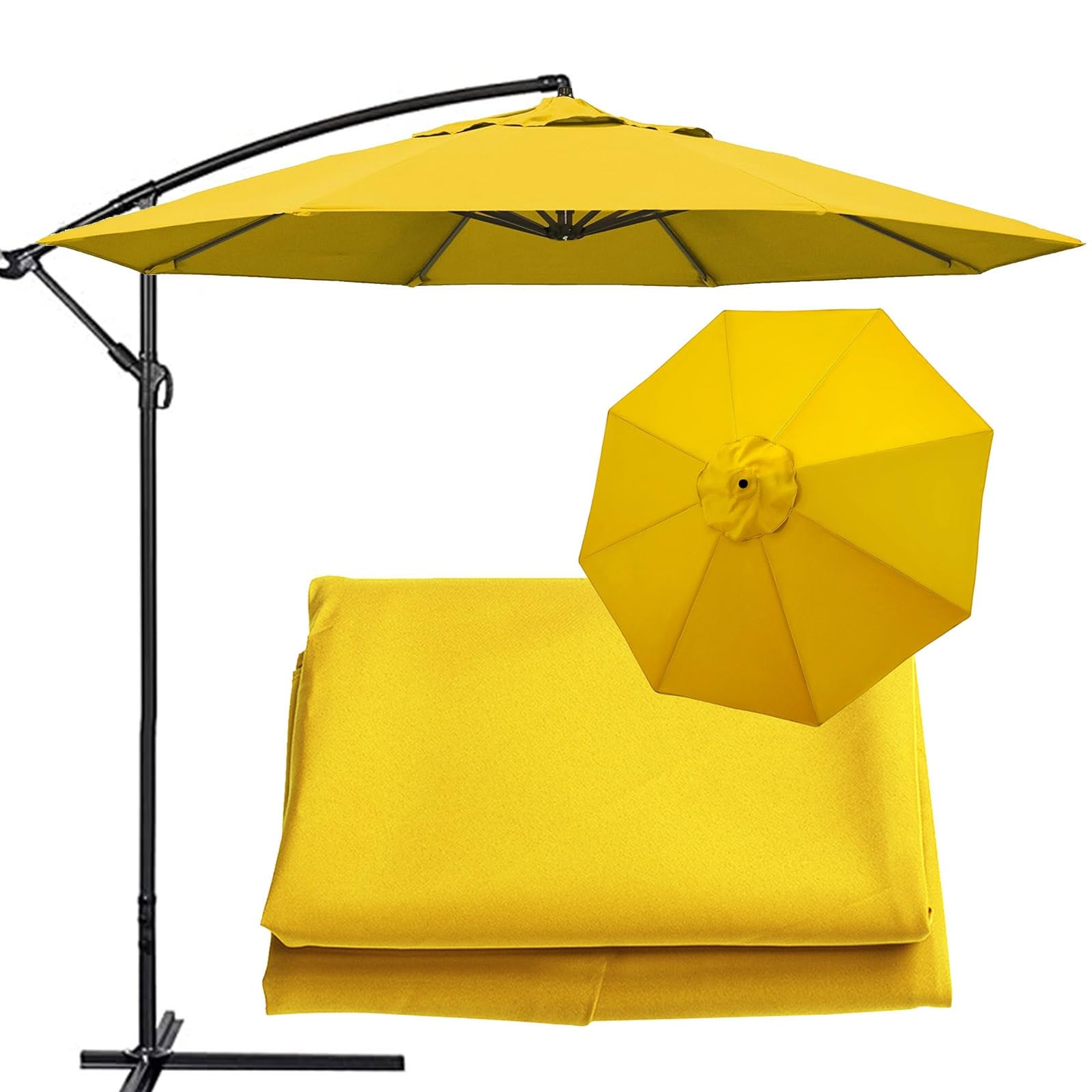 Garden Replacement Parasol Canopy 9ft 10ft 6 Arms 8 Arms Patio Umbrella Replacement Fabric Cover, Umbrella Top Replacement Cloth, For Standard, Cantilever & Balcony Parasols(Thickness:Yellow,Size:9ft-