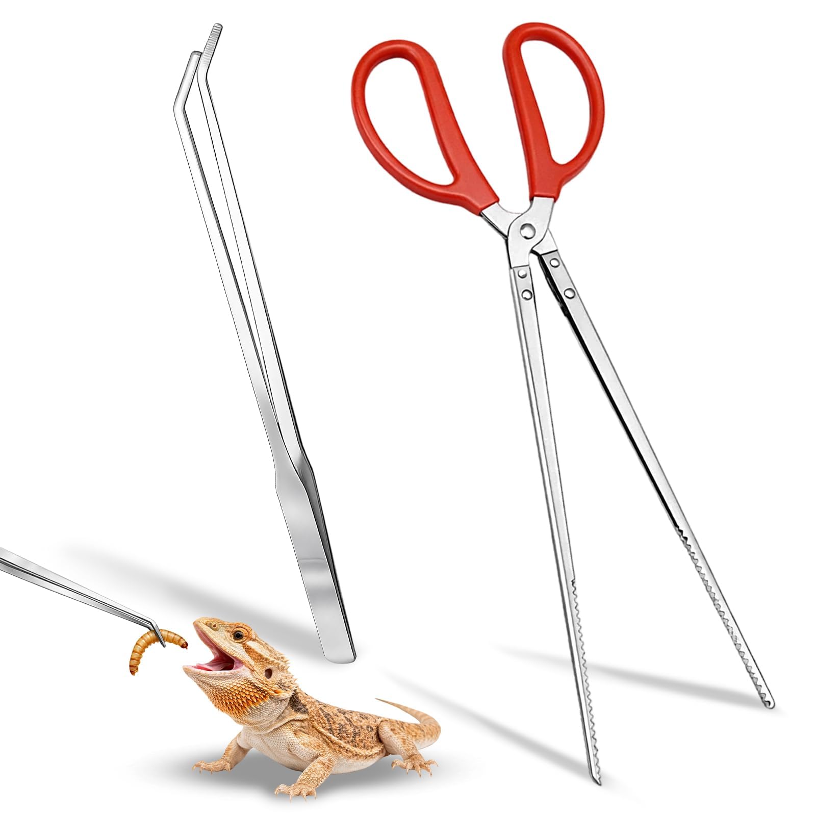dienjason 2 Piece Set Reptile Feeding Tongs, 15 Inch Long Tweezers, Snake Feeding Tongs, Ergonomic Handle, Suitable for Reptile Feeding, Water Tank Maintenance and Precision Tasks