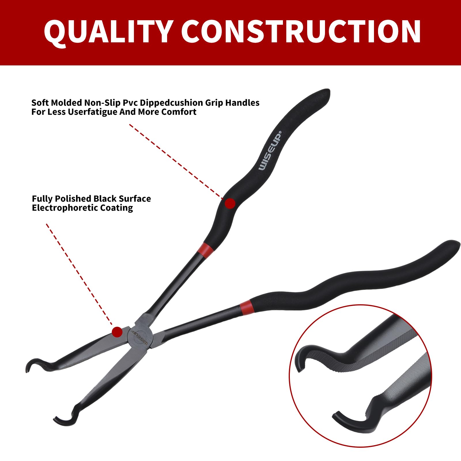 WISEUP 3-Piece 11" Long Reach Hose Grip Pliers Set, 5/16-Inch, 1/2-Inch, 3/4-Inch Dia O-shape nose plier for Easy Removal and Installation of Automotive Hoses and Fitting